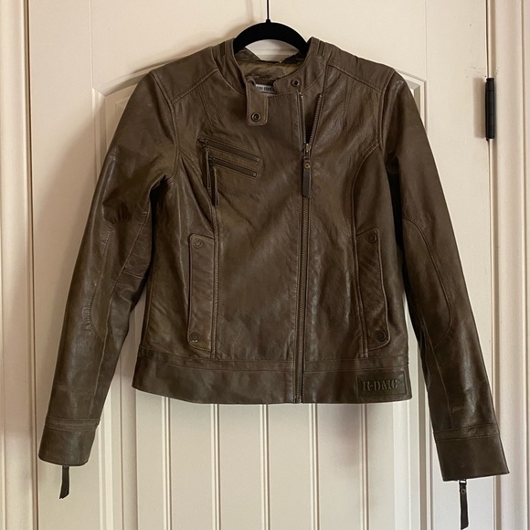 Sage Green Goatskin Leather Harley Davidson Jacket - Picture 2 of 12